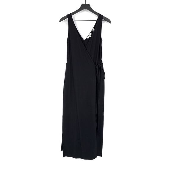 NWT VINCE V-Neck Jersey Wrap Midi Dress Black S - Picture 1 of 12